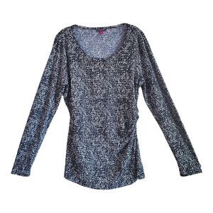 VINCE CAMUTO Women's L Top Black & White Ruching Stretch Wide Scoop Neck Bust 38